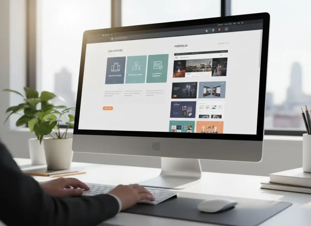 A responsive website design shown on a desktop computer