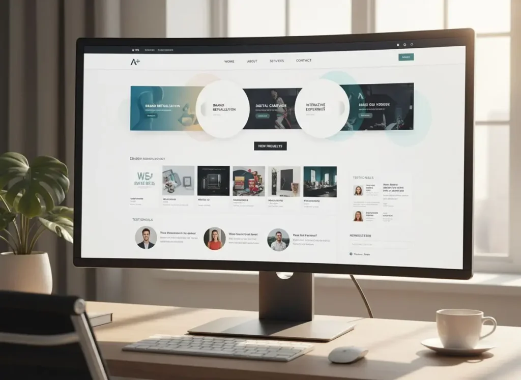 An online store layout displayed on a widescreen monitor